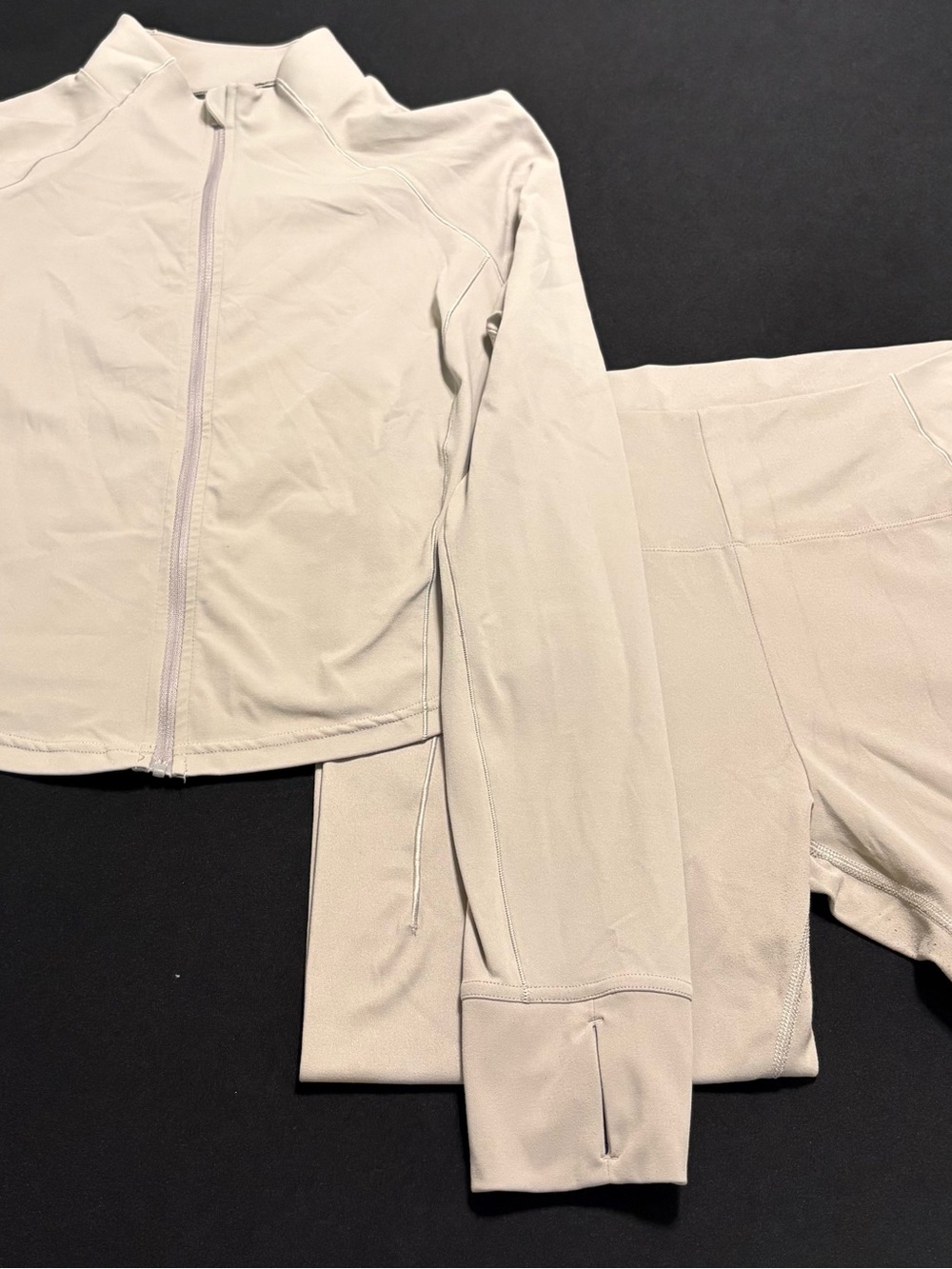 Avia Light Beige Grey Zip-Front Active Jacket and Leggings Set